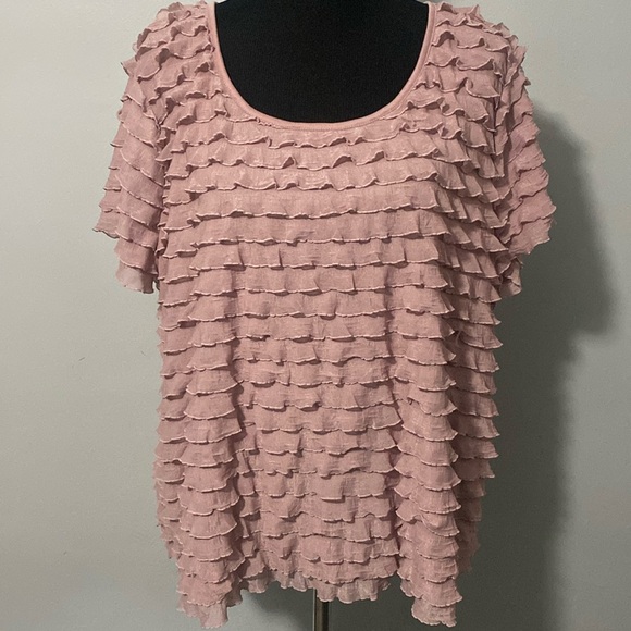 Apt. 9 Layered Ruffle Mauve Pink Blouse Scoop Neck Short Sleeve Sz 1X - Picture 1 of 6